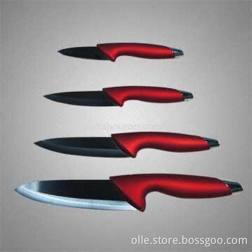 Ceramic Knife Set with Red Metallic Paint ABS Handle, 3"+4"+5"+6"